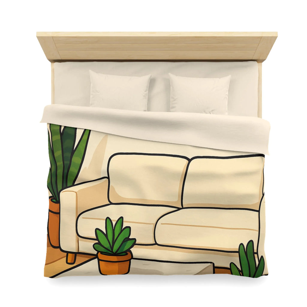 Housse de Couette Élégante avec Design Graphique Moderne et Plantes Vertes Décoratives