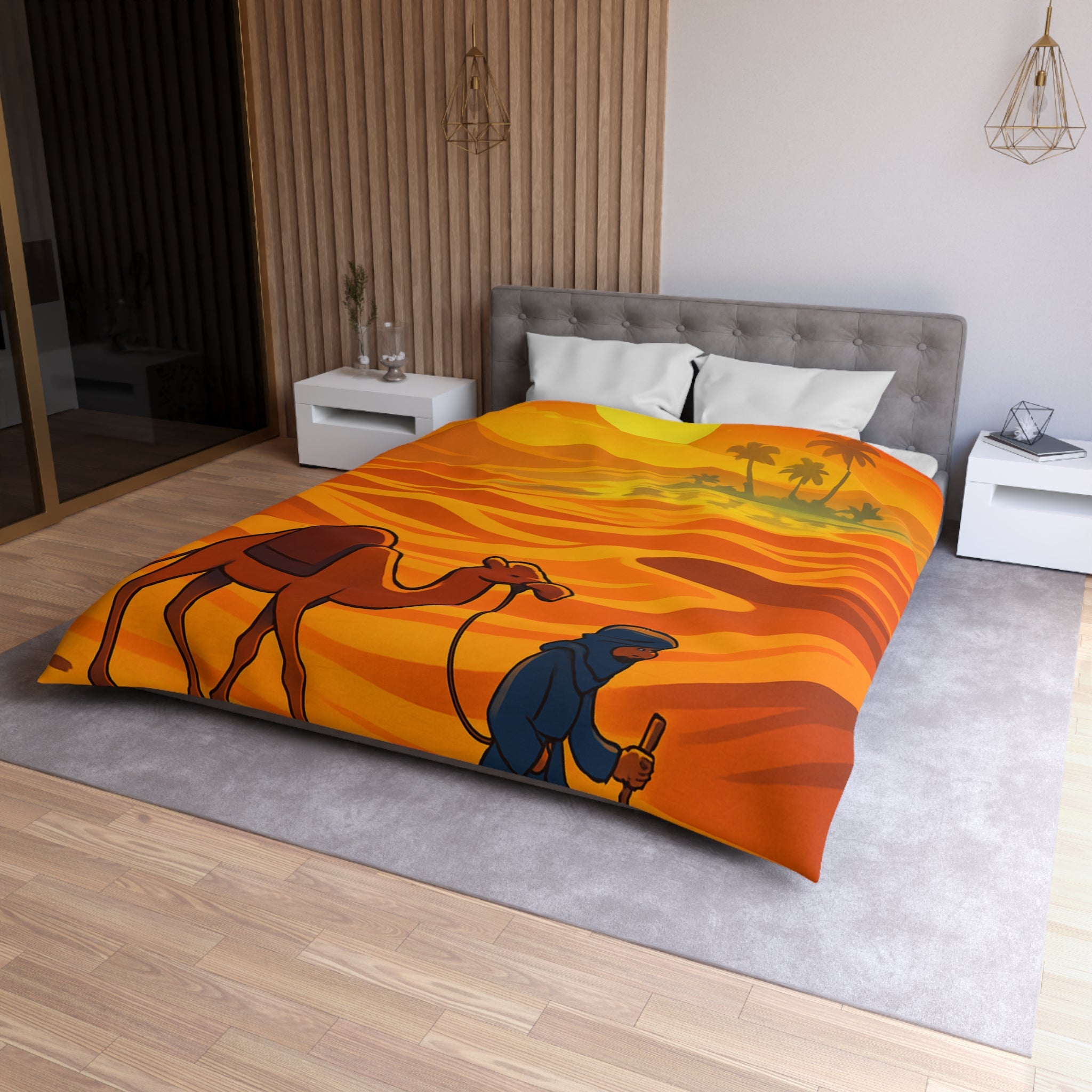 Sublime illustration de désert avec dromadaire et oasis pour housse de couette exotique