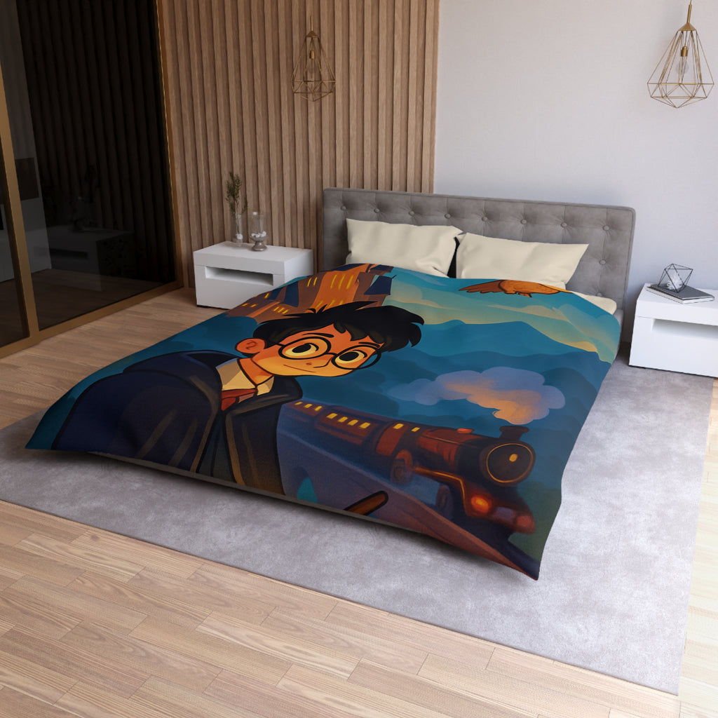 Magie nocturne : Housse de couette avec hibou, château et ambiance mystique montagnarde