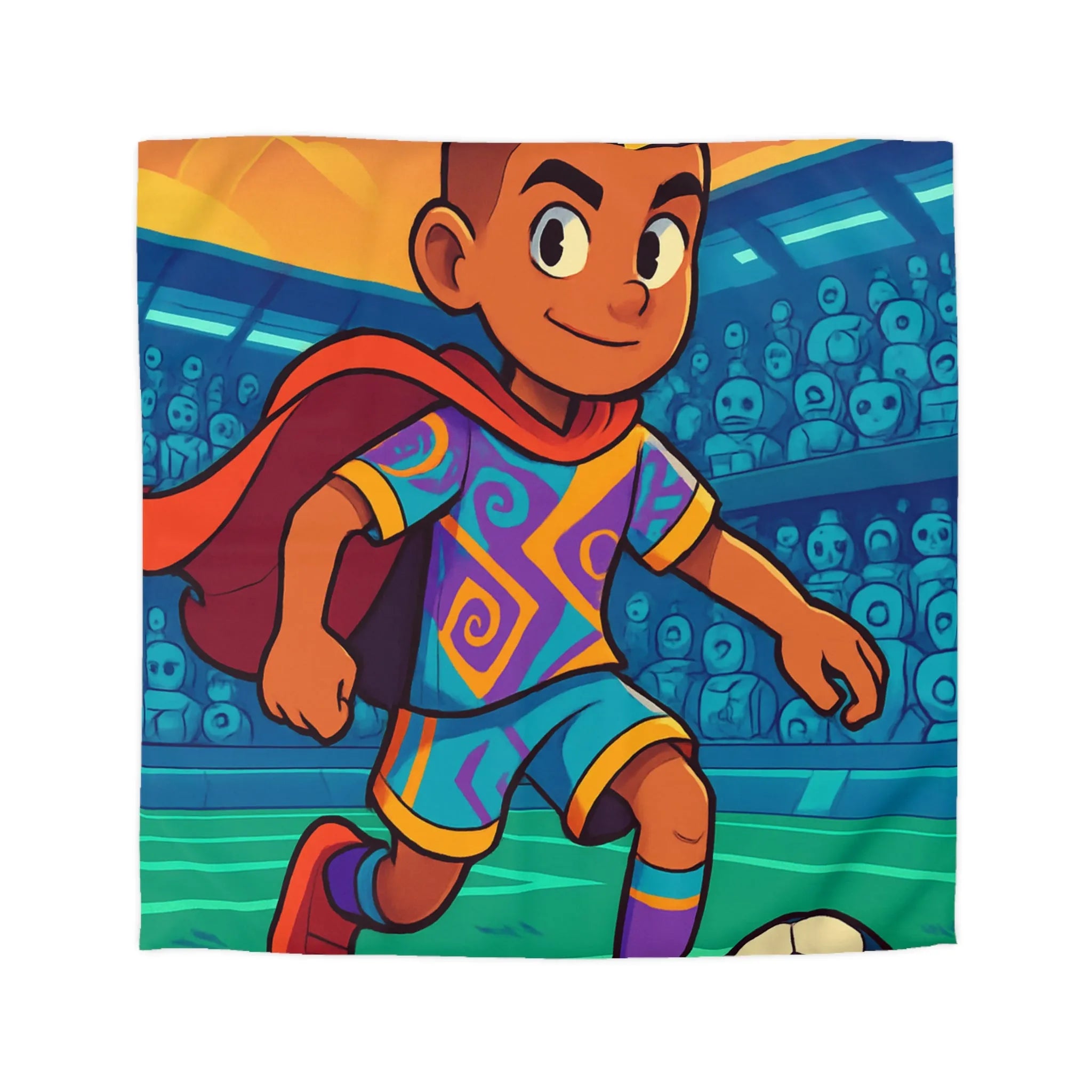 Housse de couette enfantine colorée avec personnage joueur de football en action dynamique