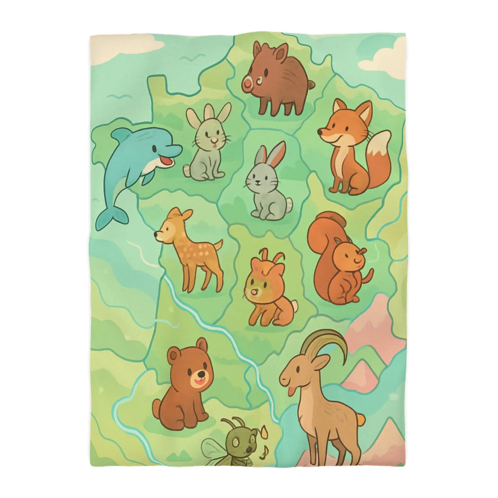 Housse de Couette Animaux de la Forêt et Mer, Design Enfantin Amusant et Coloré