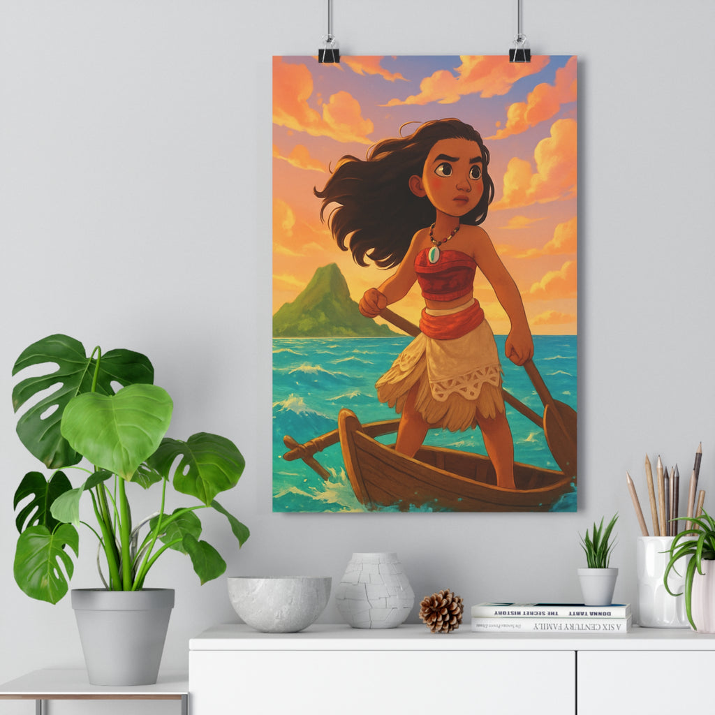 Poster décoratif aventurière turquoise cartoon aventure mystique vibrant inspirant salon chambre enfant bureau île