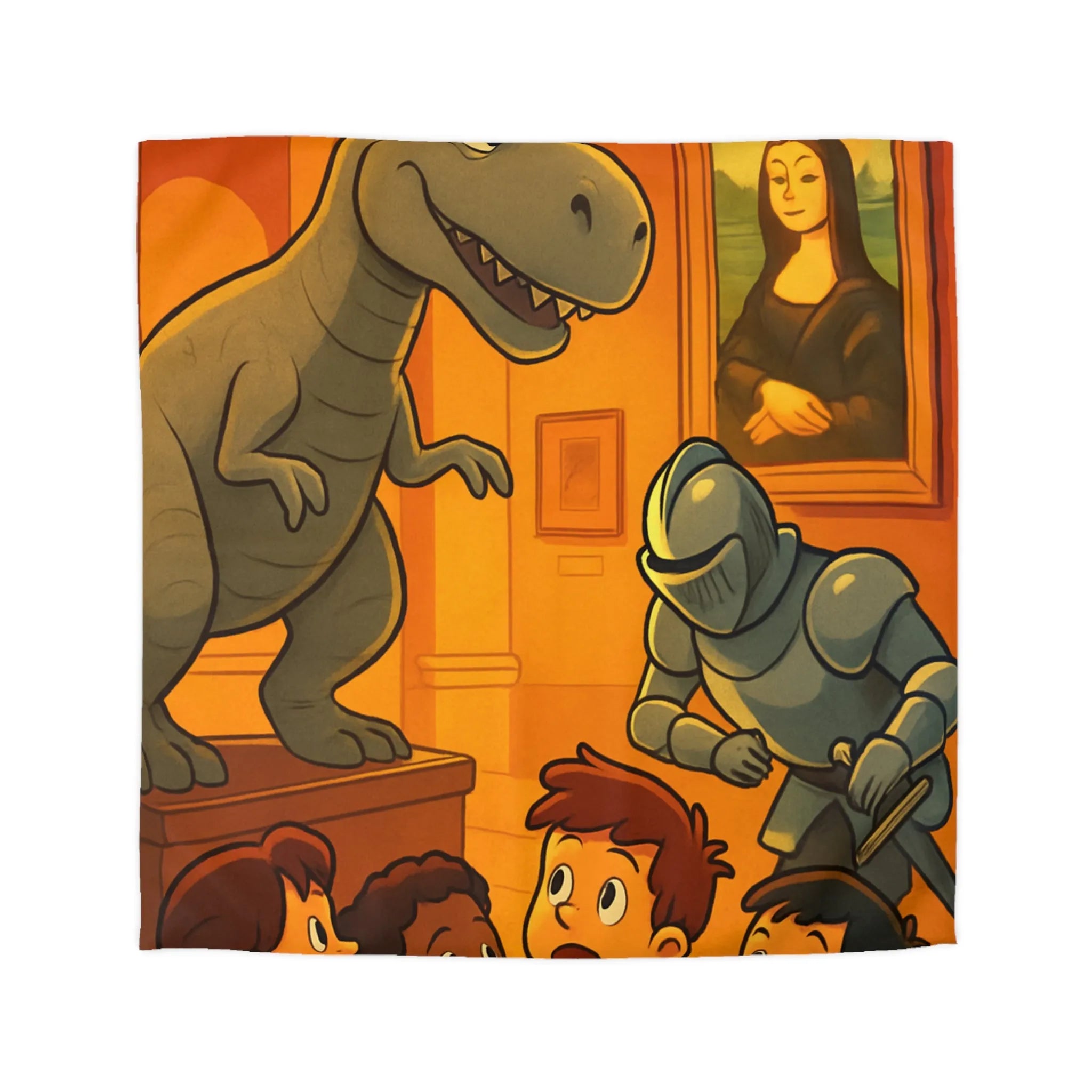 Housse de couette avec scène amusante de musée et T-Rex pour enfants créatifs