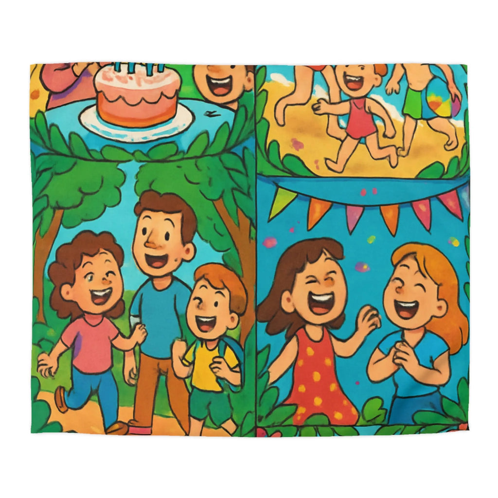 Housse de couette colorée avec scènes animées joyeuses pour enfants à thème festif