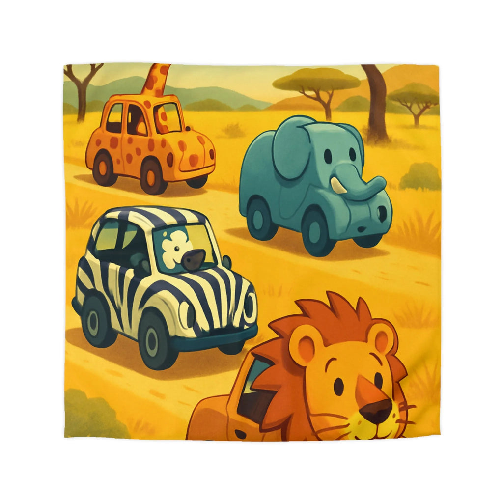 Housse de couette animaux safari mignons pour chambre enfant avec voitures colorées