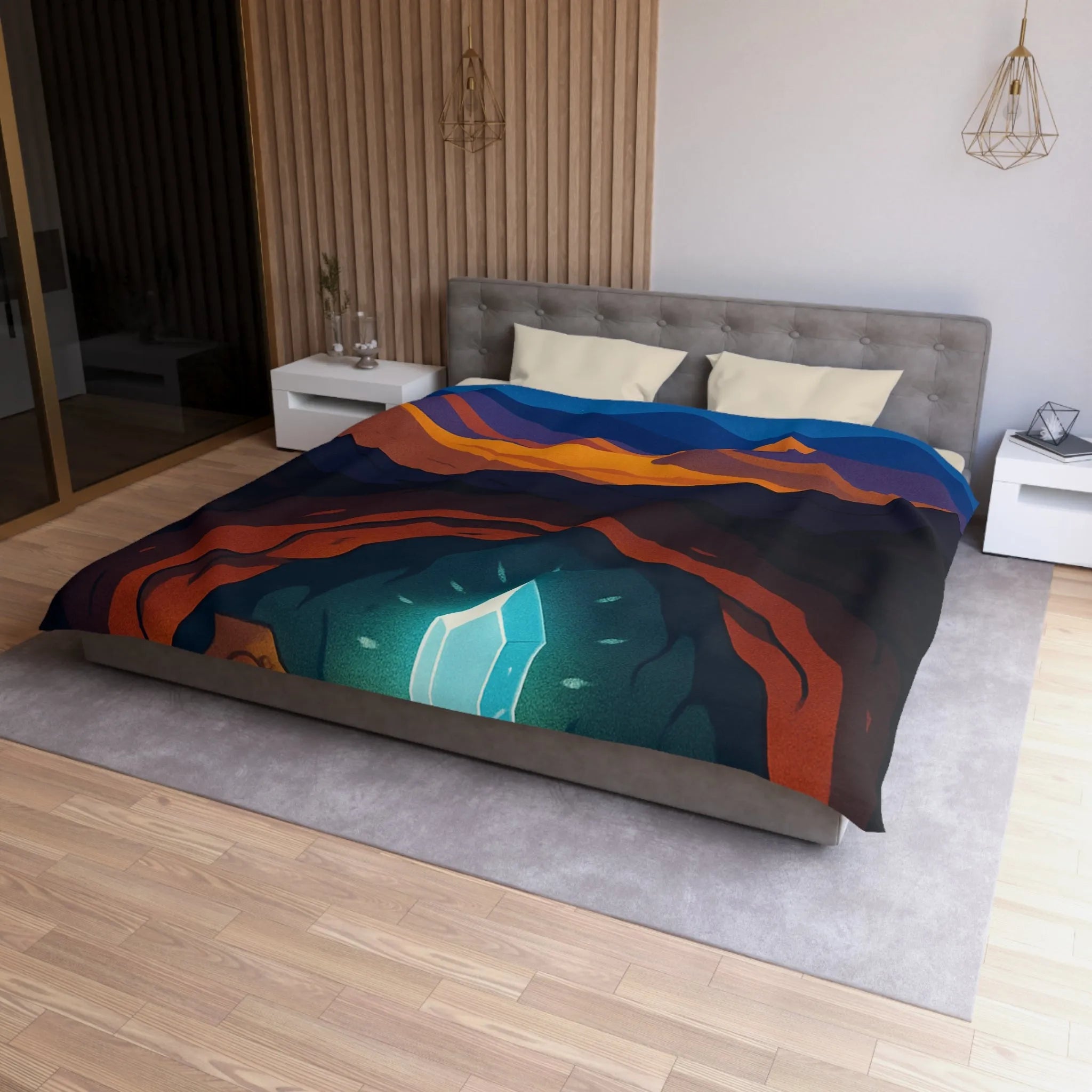 Housse de couette avec paysage nocturne et cristal lumineux dans une grotte mystérieuse