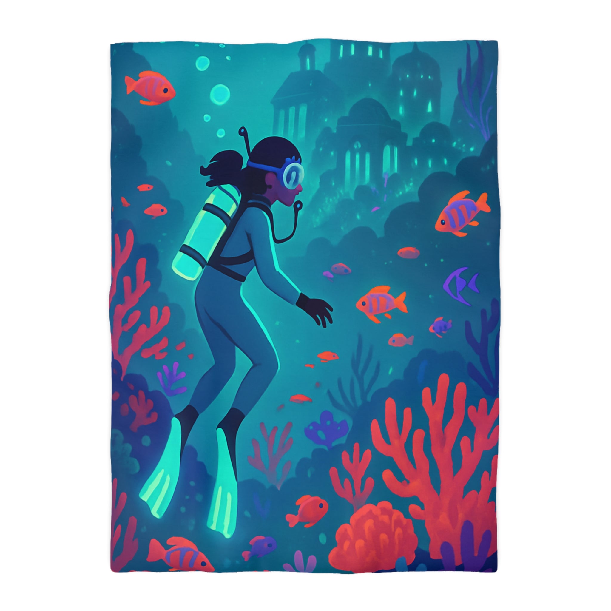 Plongée Sous-Marine Fantastique avec Récifs Colorés et Ville Mystérieuse en Arrière-Plan