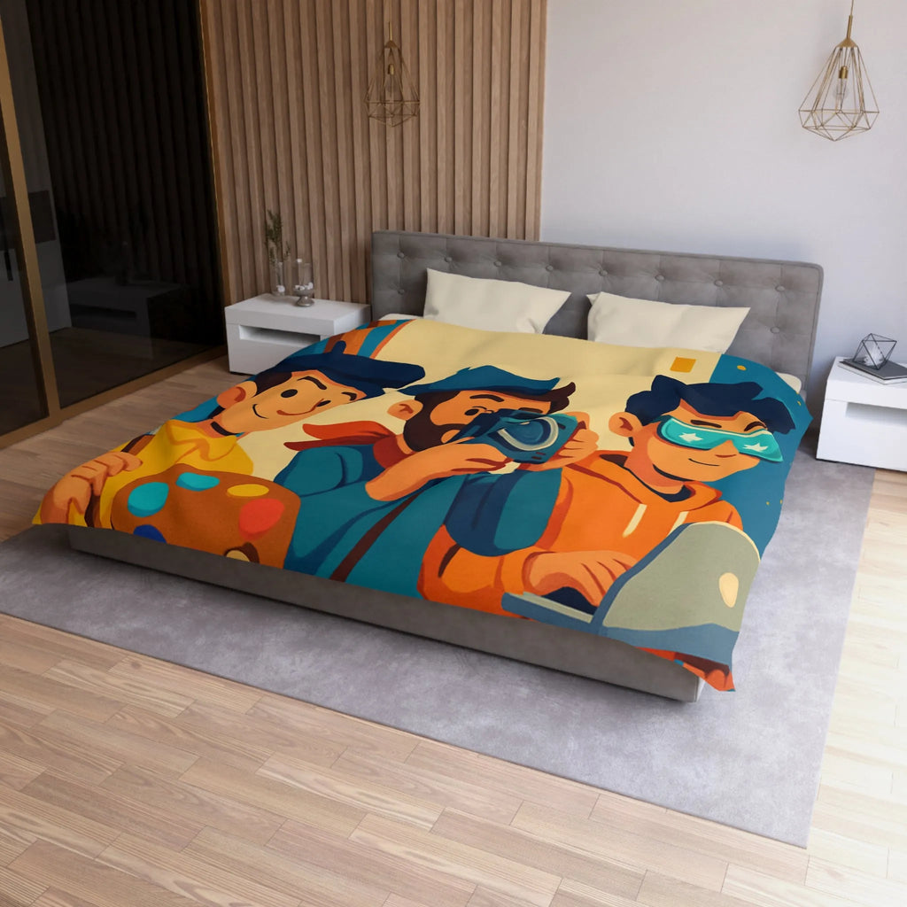 Housse de couette colorée avec artistes créatifs et style cartoon pour chambre moderne