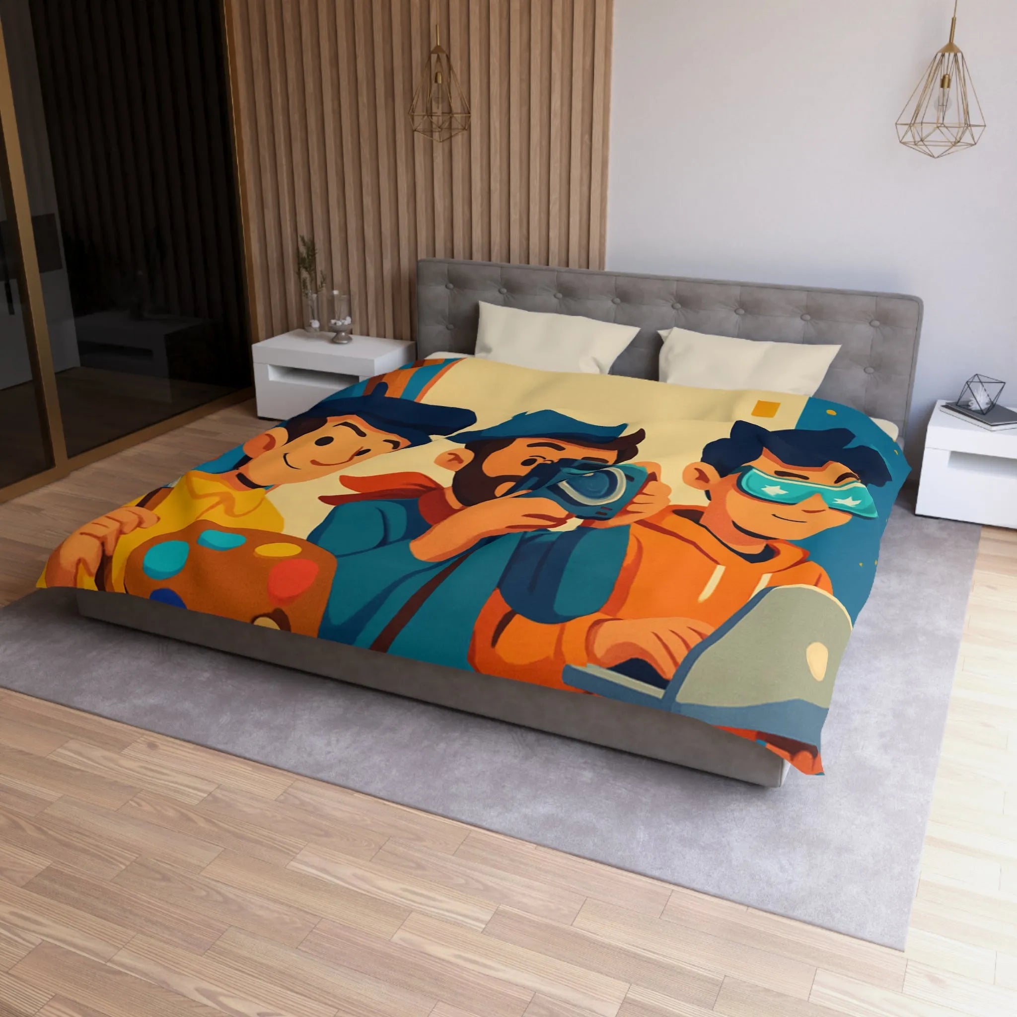 Housse de couette colorée avec artistes créatifs et style cartoon pour chambre moderne