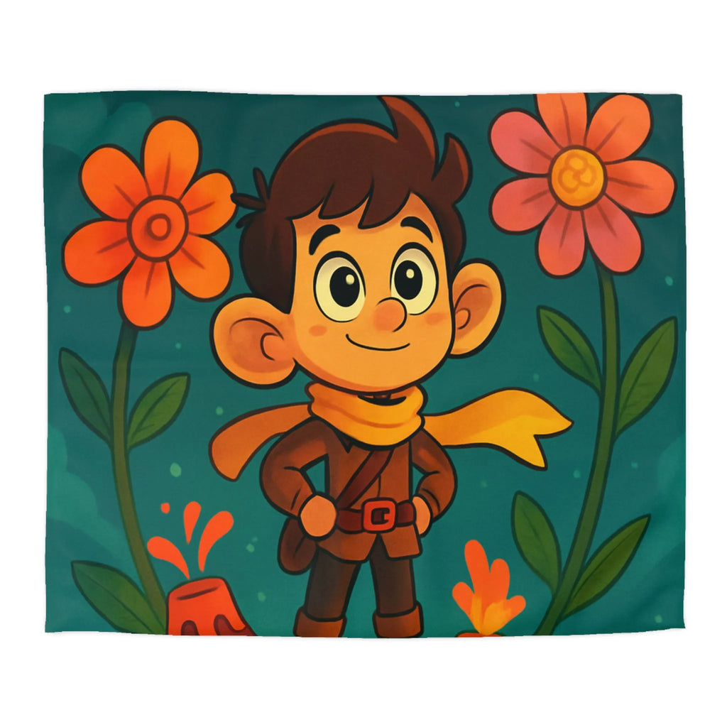 Housse de Couette Enfantine : Aventure Fantastique sur Volcan Fleuri Coloré et Amusant