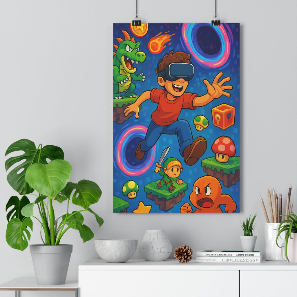 Poster décoratif jeux vidéo animé pixelisé coloré joyeux chambre enfant art moderne immersif ludique