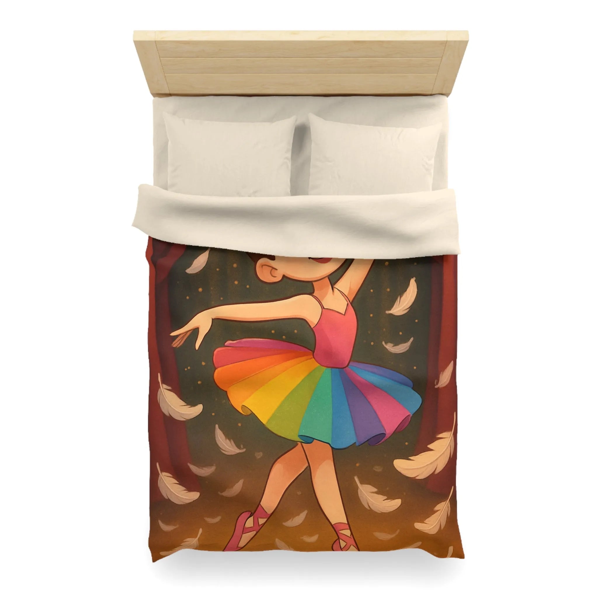 Housse de couette enfant ballerine arc-en-ciel danse plumes féériques pour chambre magique
