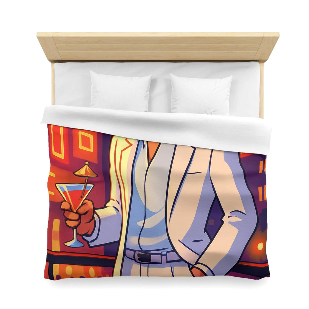 Housse de Couette Élégante avec Illustration Nocturne, Martini et Élégant Costume Blanc