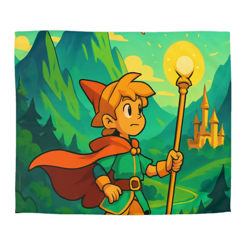 Housse de couette enfant avec illustration magique d'un explorateur et créatures mystiques