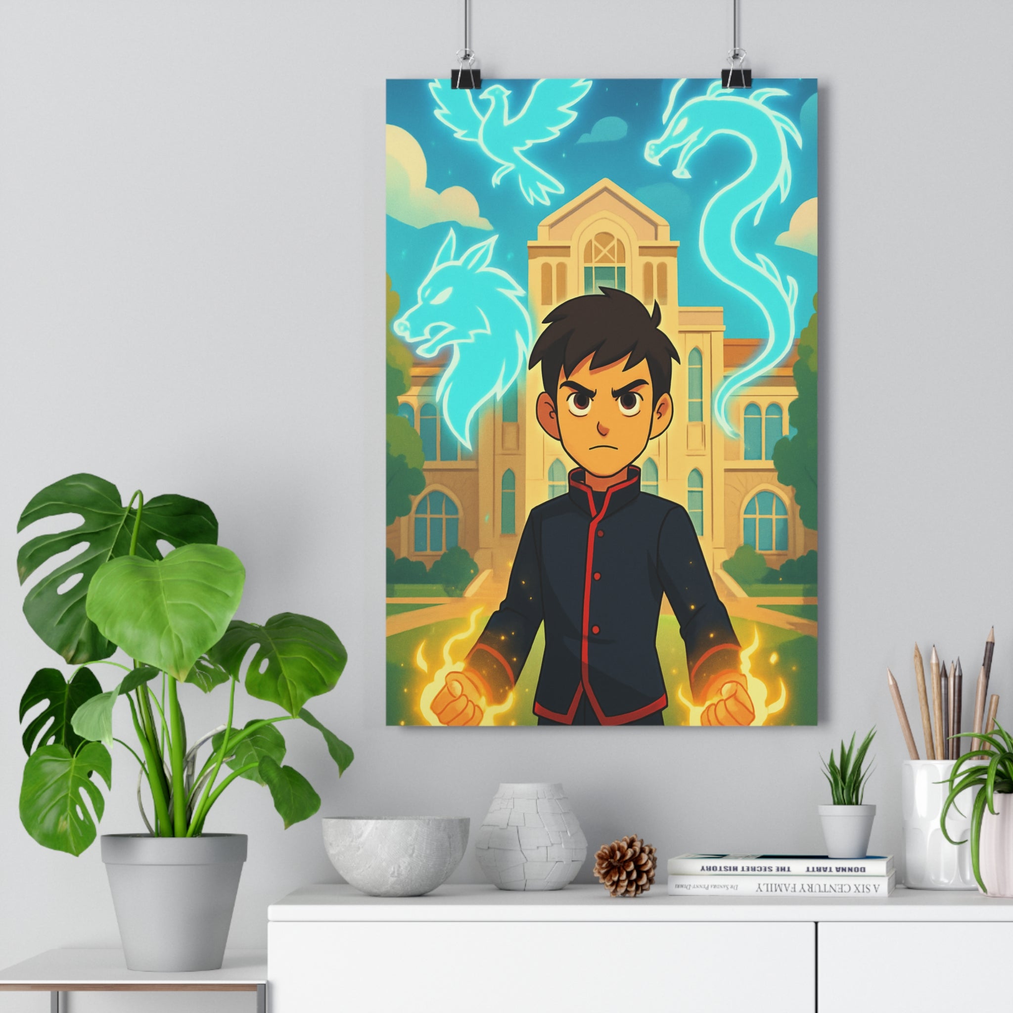 Poster décoratif mystique art moderne bleu rouge noir chambre enfant ambiance aventure qualité premium