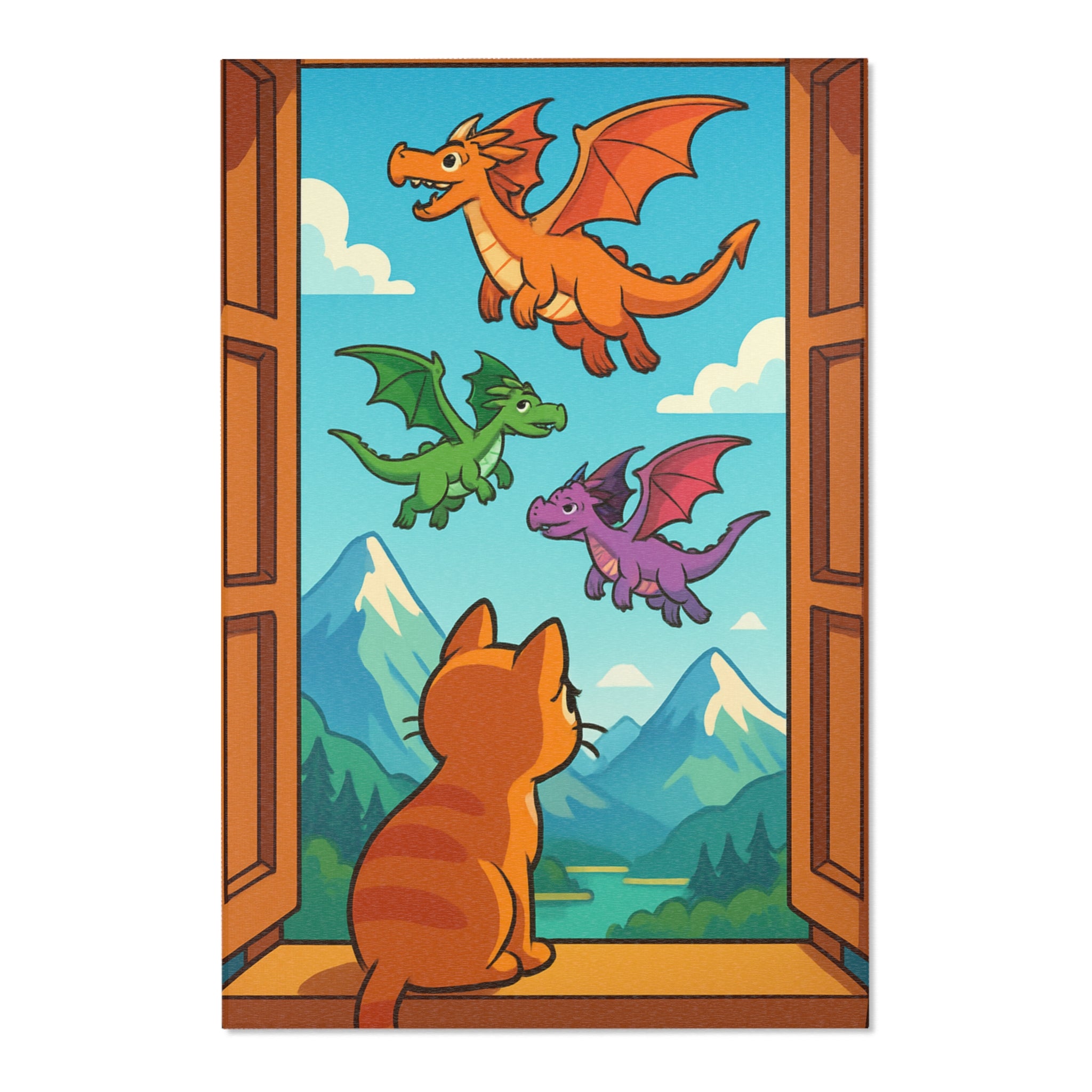 Tapis enfant coloré avec dragons et chat pour décoration ludique et imaginative