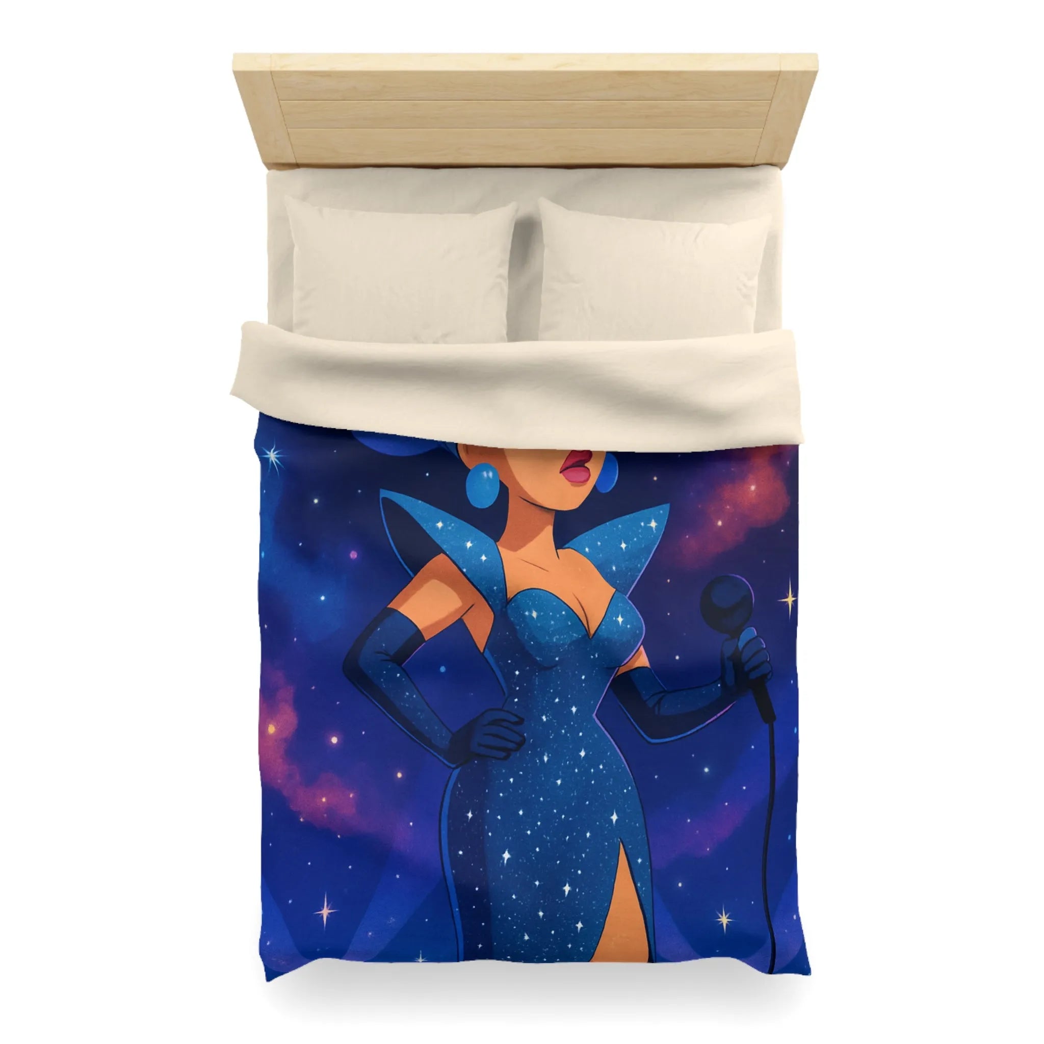 Housse de couette glamour avec étoile, chanteuse et ciel cosmique pour chambre moderne