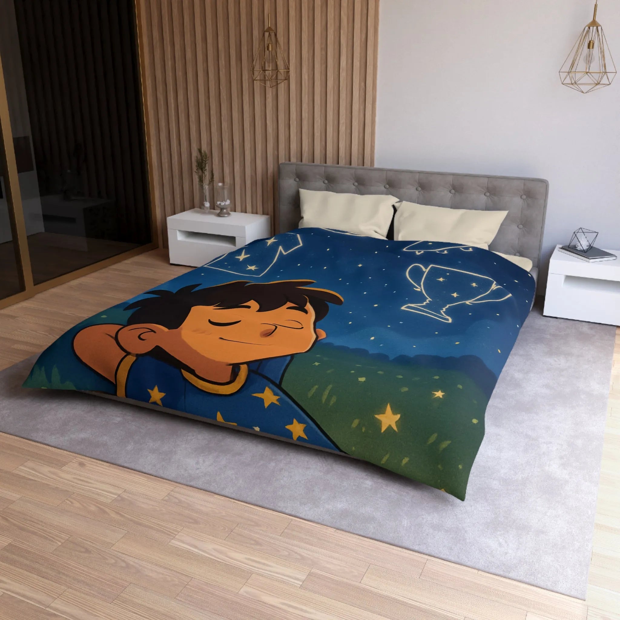 Housse de couette enfant ciel étoilé foot rêveur avec motifs sportifs inspirants