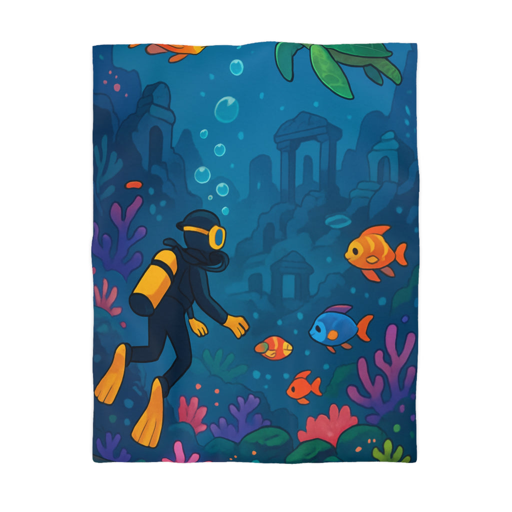 Housse de Couette Requin: Scène Sous-Marine Colorée avec Poissons Exotiques et Tortue
