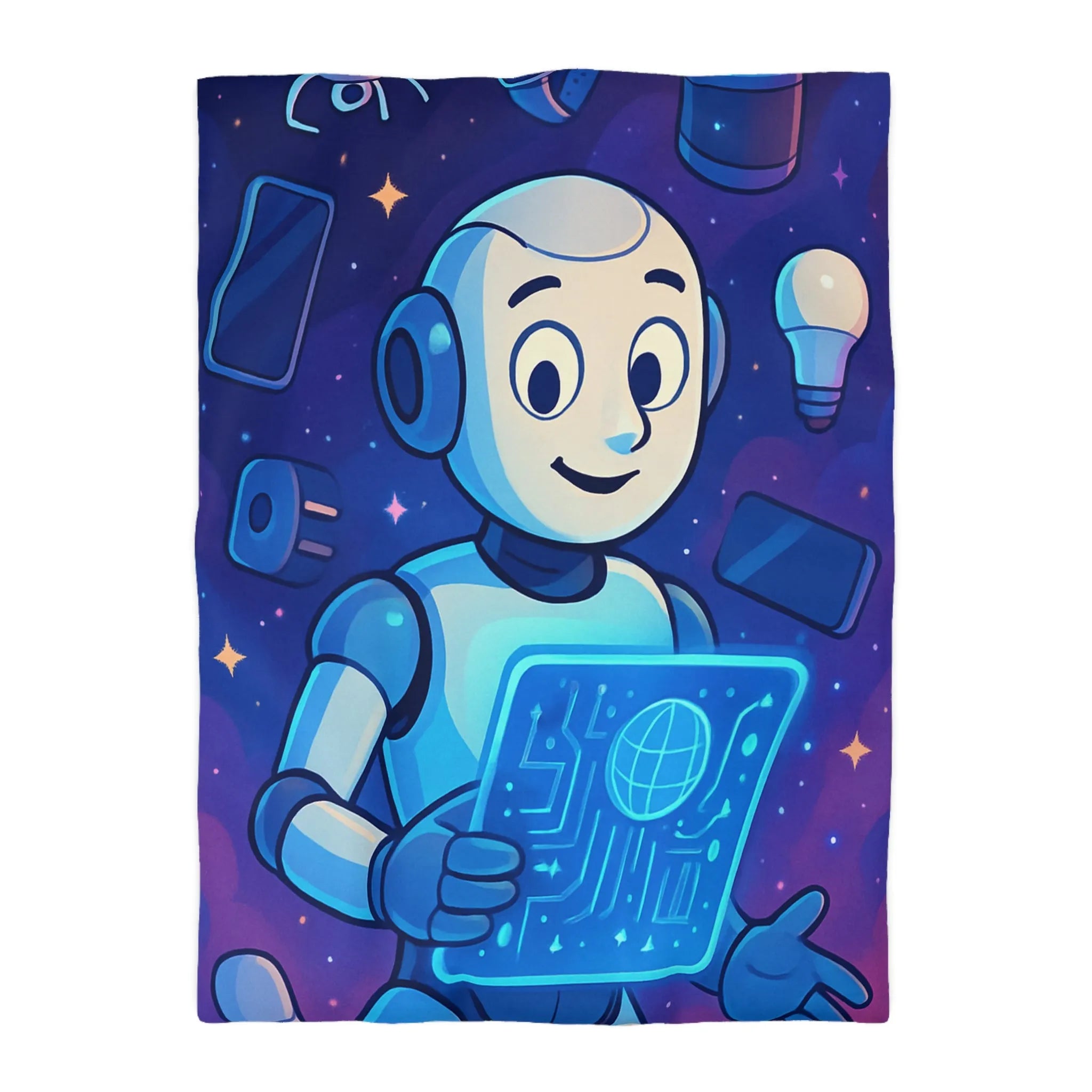 Housse de Couette Futuriste avec Robot et Gadgets Technologiques pour Chambre Moderne