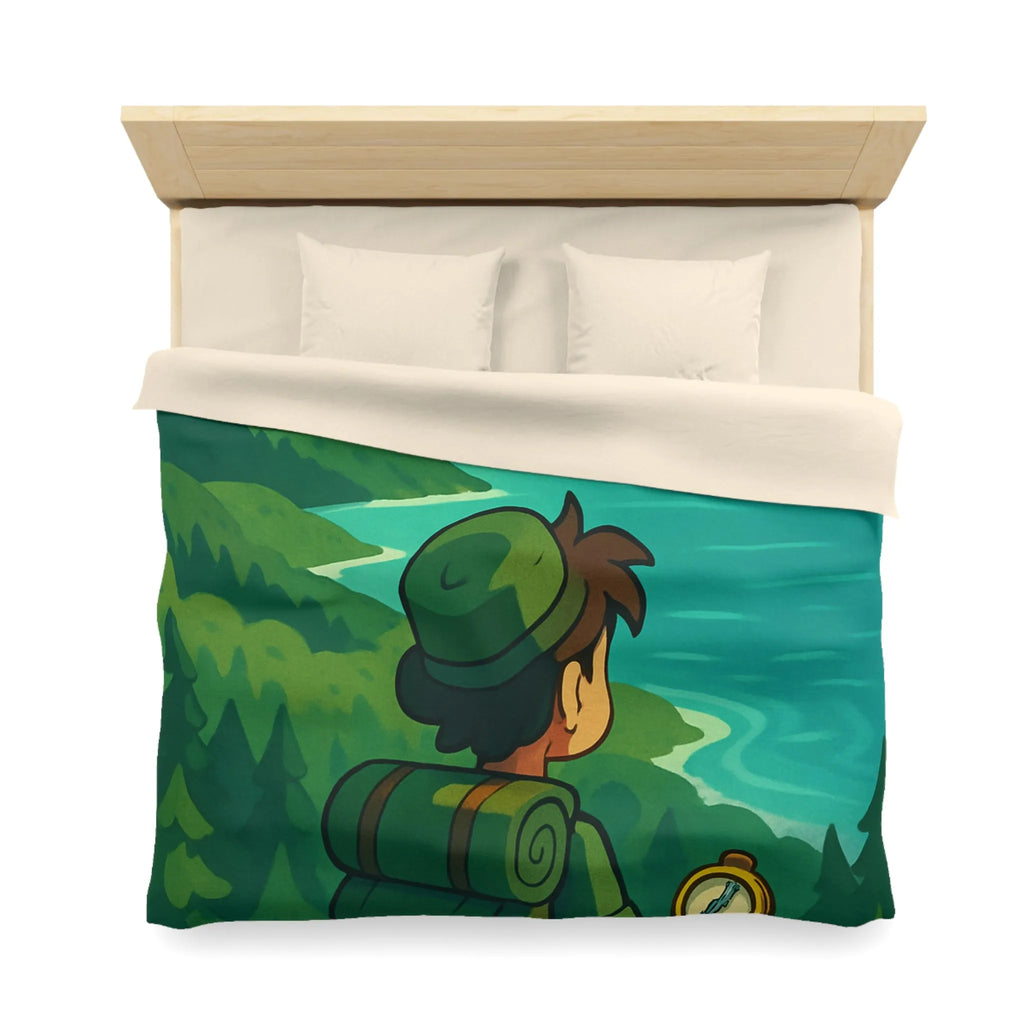 Aventure en montagne pour une housse de couette nature et voyageur contemplatif