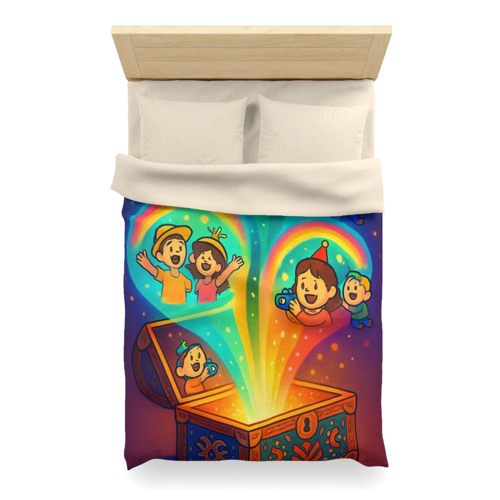 Housse de couette colorée avec coffre magique et souvenirs lumineux pour chambre joyeuse