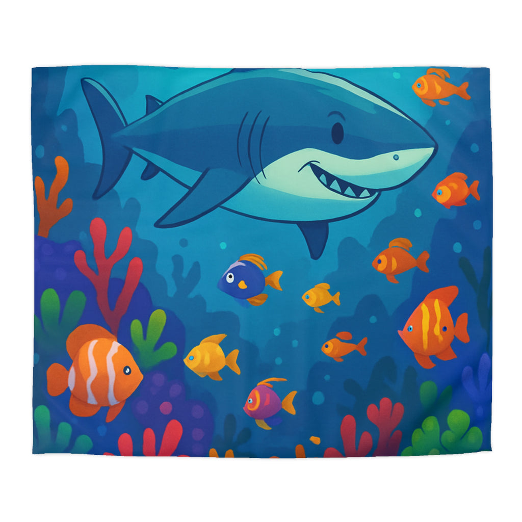 Housse de Couette Océan Coloré avec Requin et Poissons Tropicaux Pour Enfants