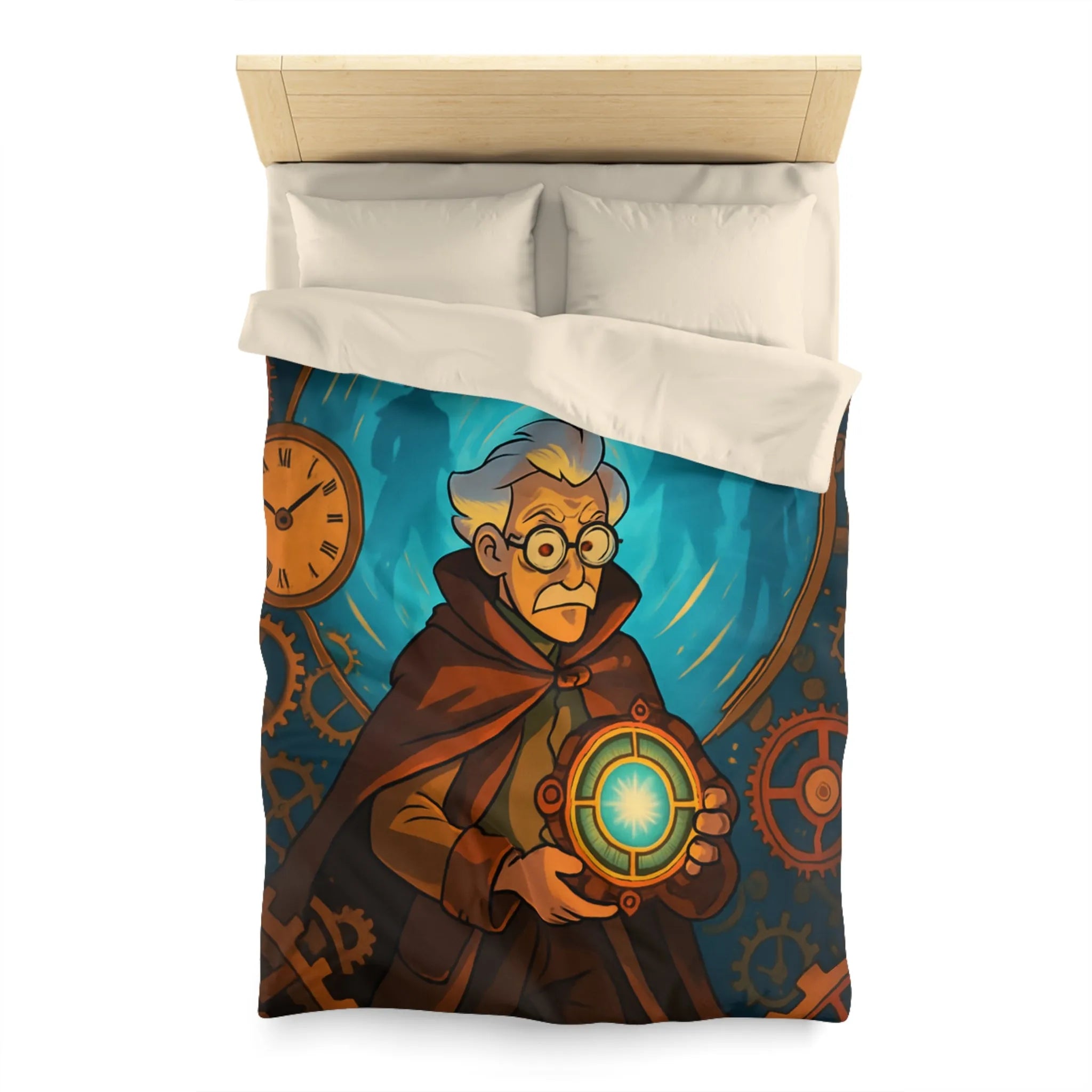 Housse de couette aventure steampunk horloger voyage dans le temps avec objets mystérieux