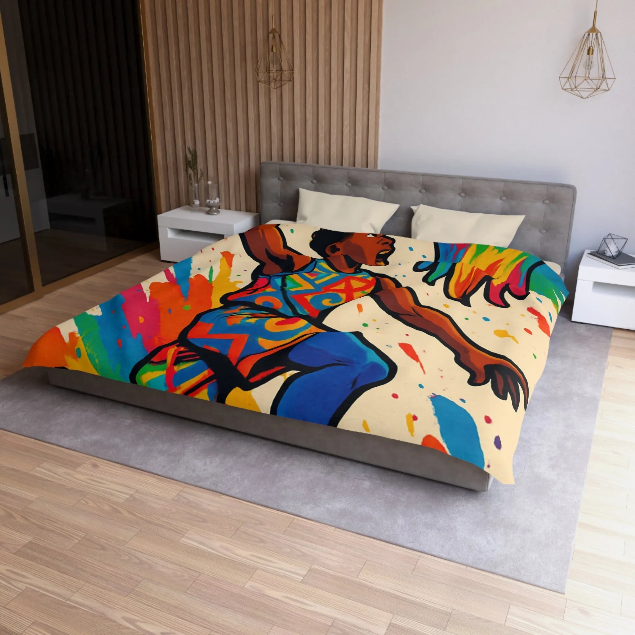 Housse de Couette Basket Éclatante : Athlete en Action avec Arc-en-Ciel Coloré