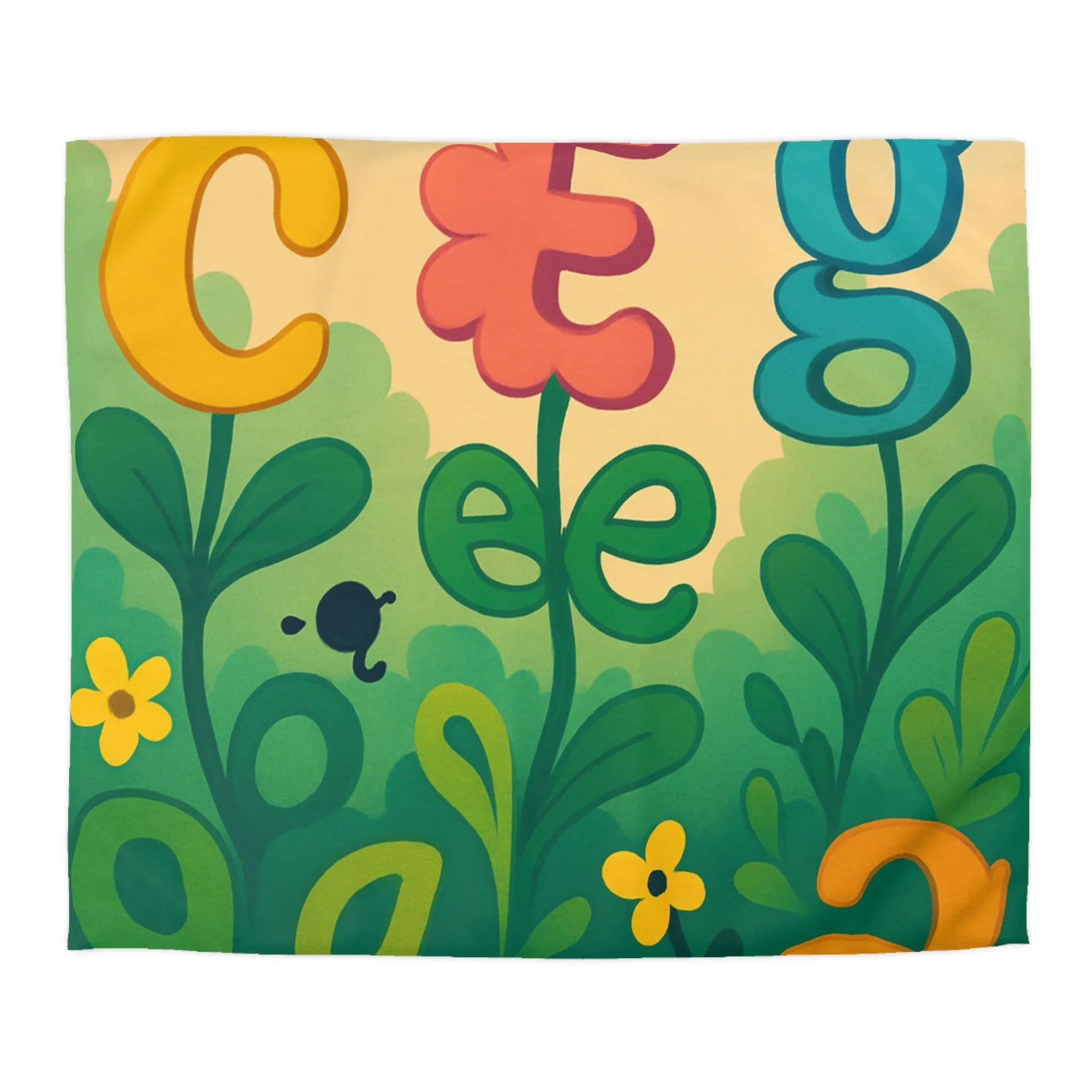 Housse de couette colorée avec lettres et fleurs pour chambre d'enfant joyeuse