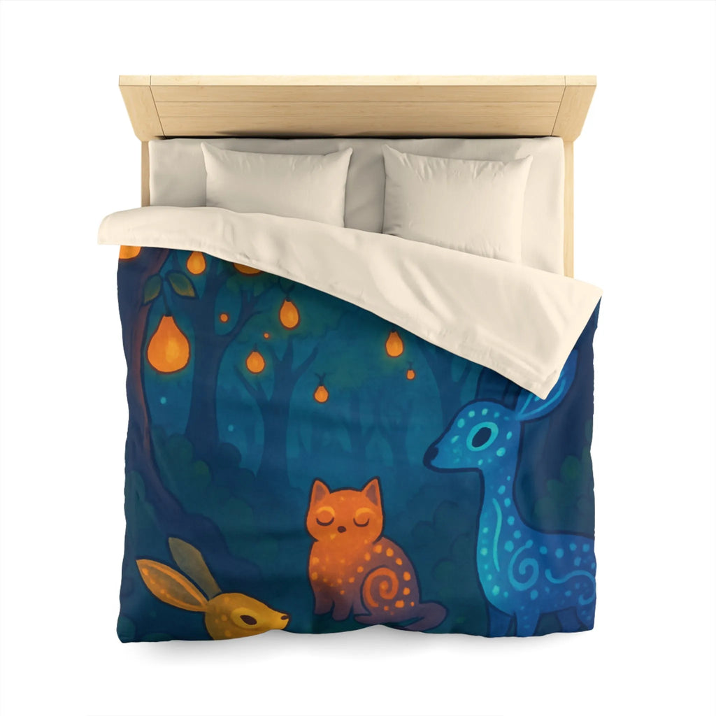 Housse de couette féerique avec animaux et forêt illuminée de lanternes magiques