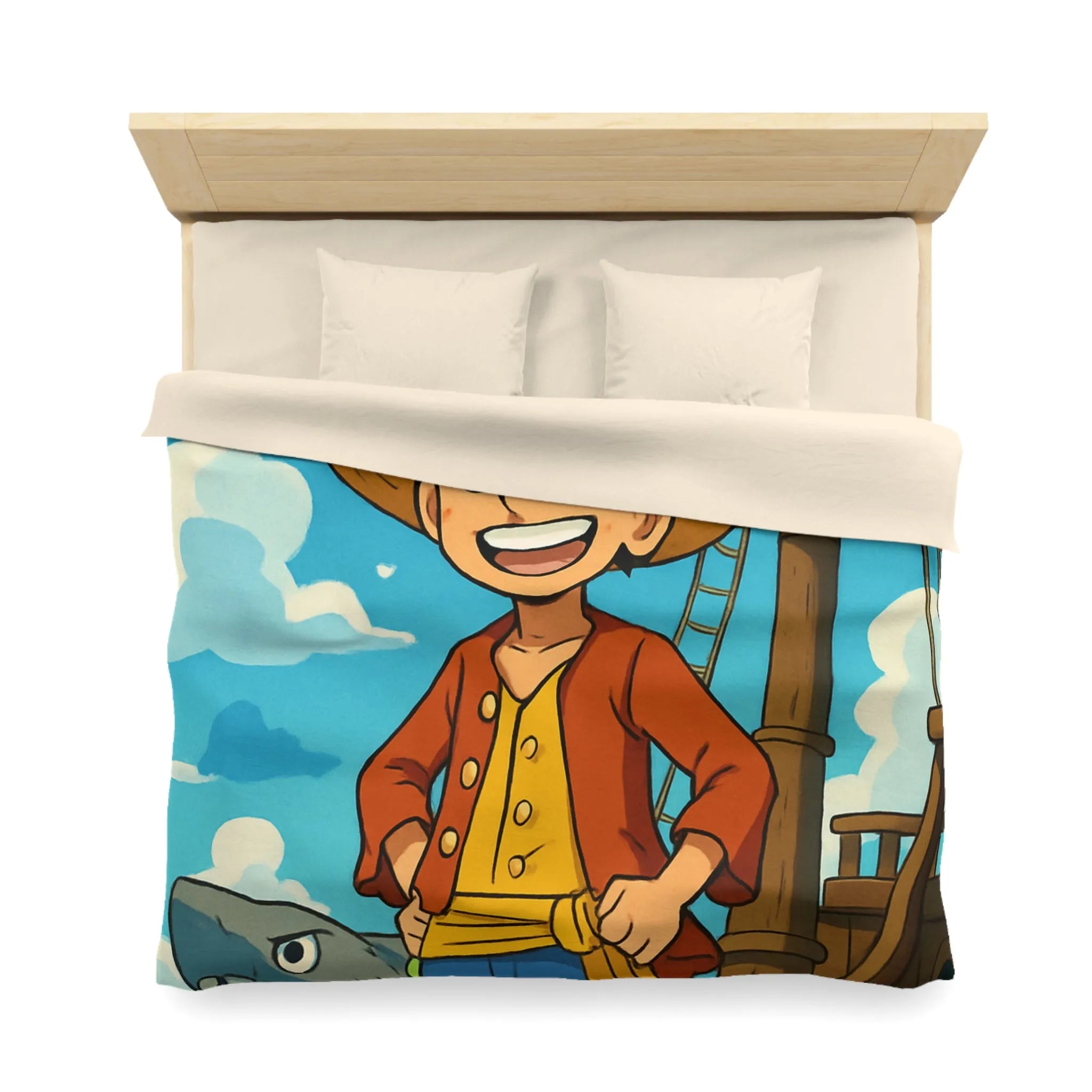 Housse de Couette Anime Pirate Enfant Aventure Bateau Mer Ciel Bleu Nuages