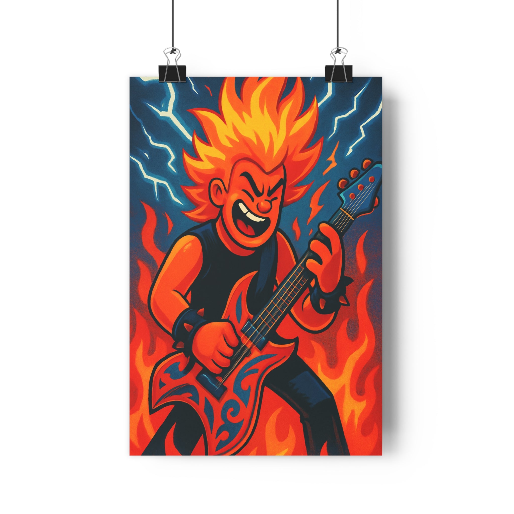 Poster décoratif guitare électrique rouge orange bleu animé dynamique musique chambre espace 30x46 unique