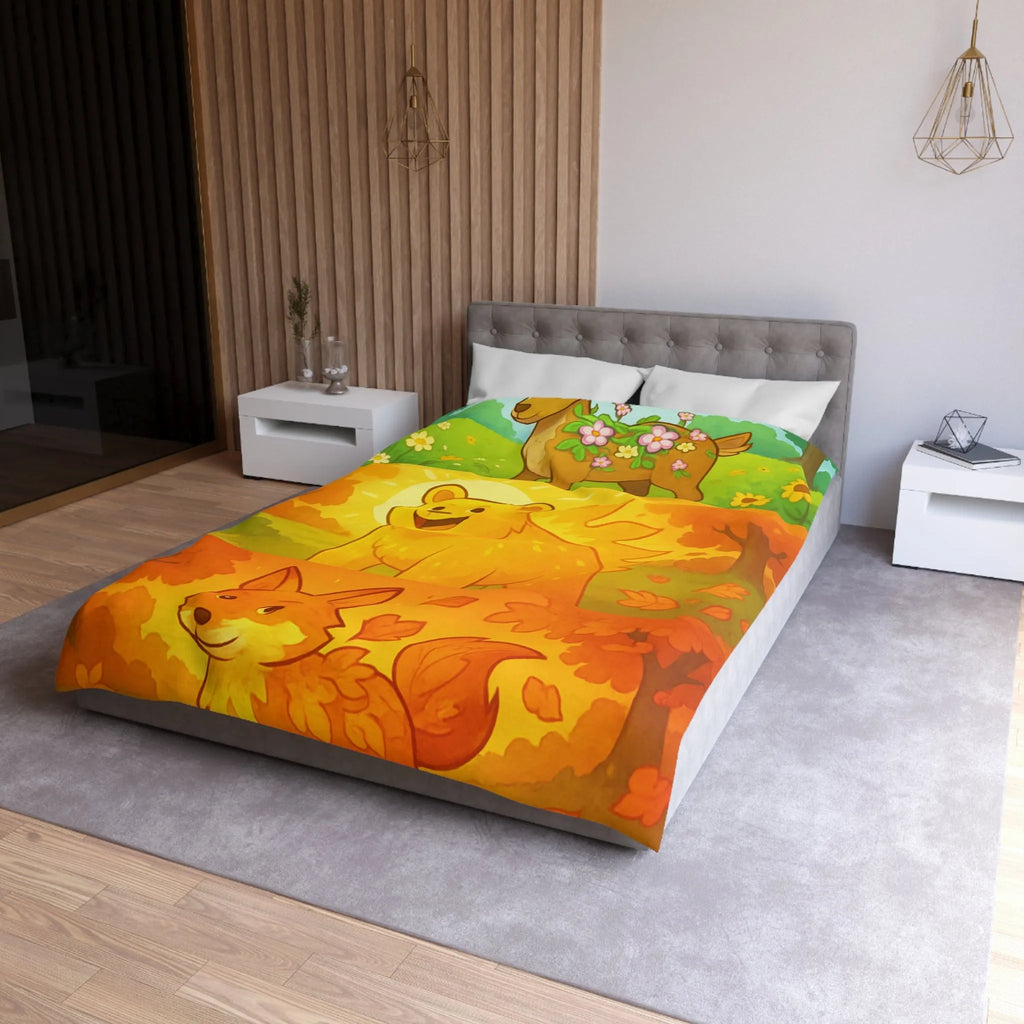 Housse de couette enchantée avec cerf, ours et renard en couleurs vives saisonnières