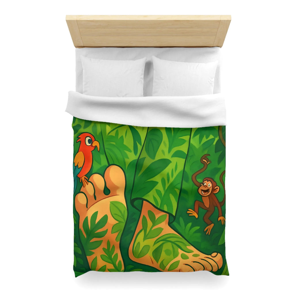 Housse de couette jungle colorée avec singes joyeux et perroquet exotique
