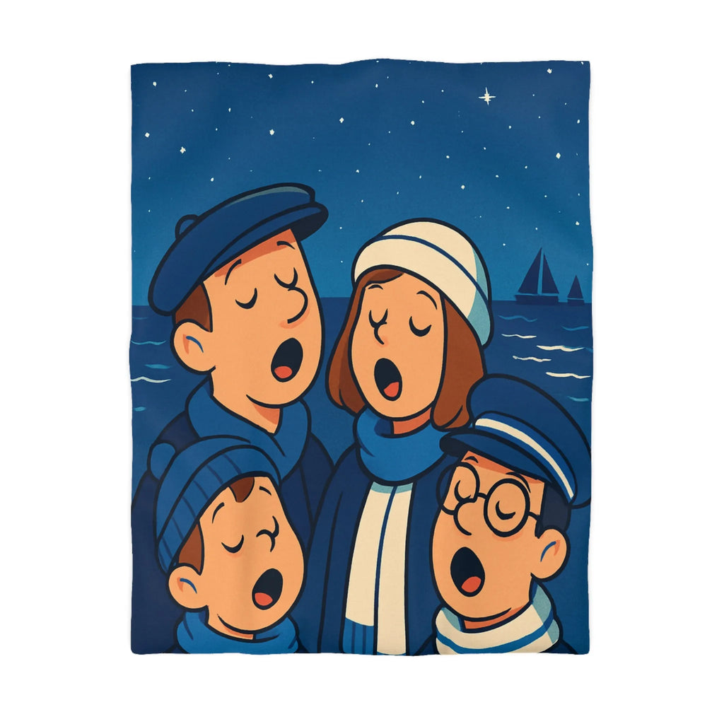 Housse de couette avec illustration nautique vintage de chanteurs sous un ciel étoilé