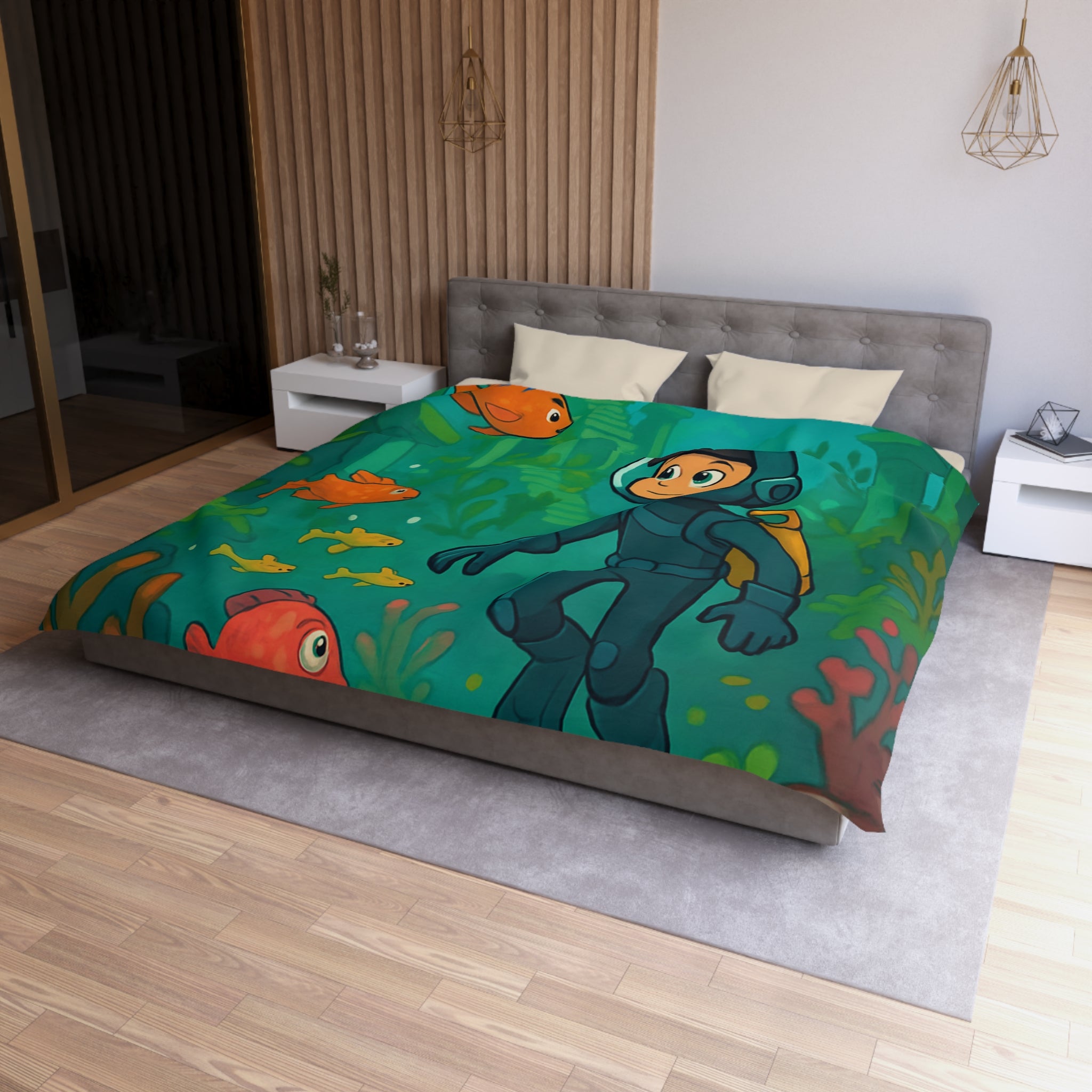 Plongée sous-marine enfantine avec poissons colorés et ruines anciennes, aventure océanique artistique