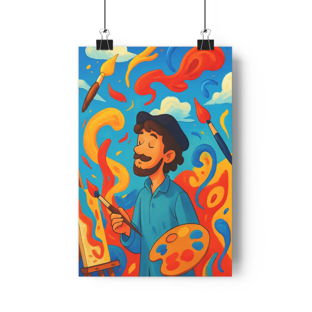 Poster décoratif artiste joyeux bleu orange jaune créatif atelier ambiance inspirante moderne 30x46 mur