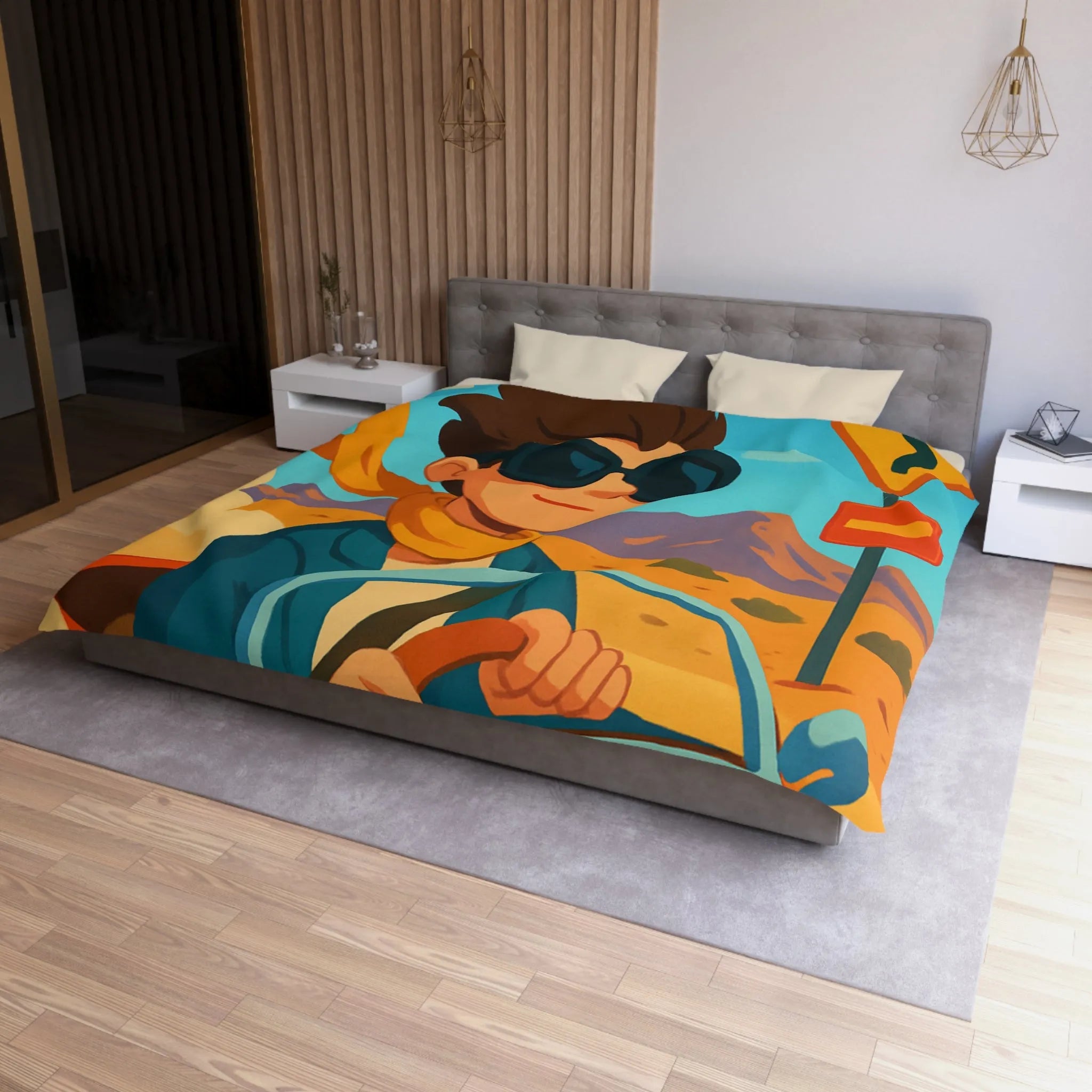 Housse de Couette Microfibre Art Graphique Contemporain Style Décoratif Chambre Tendance