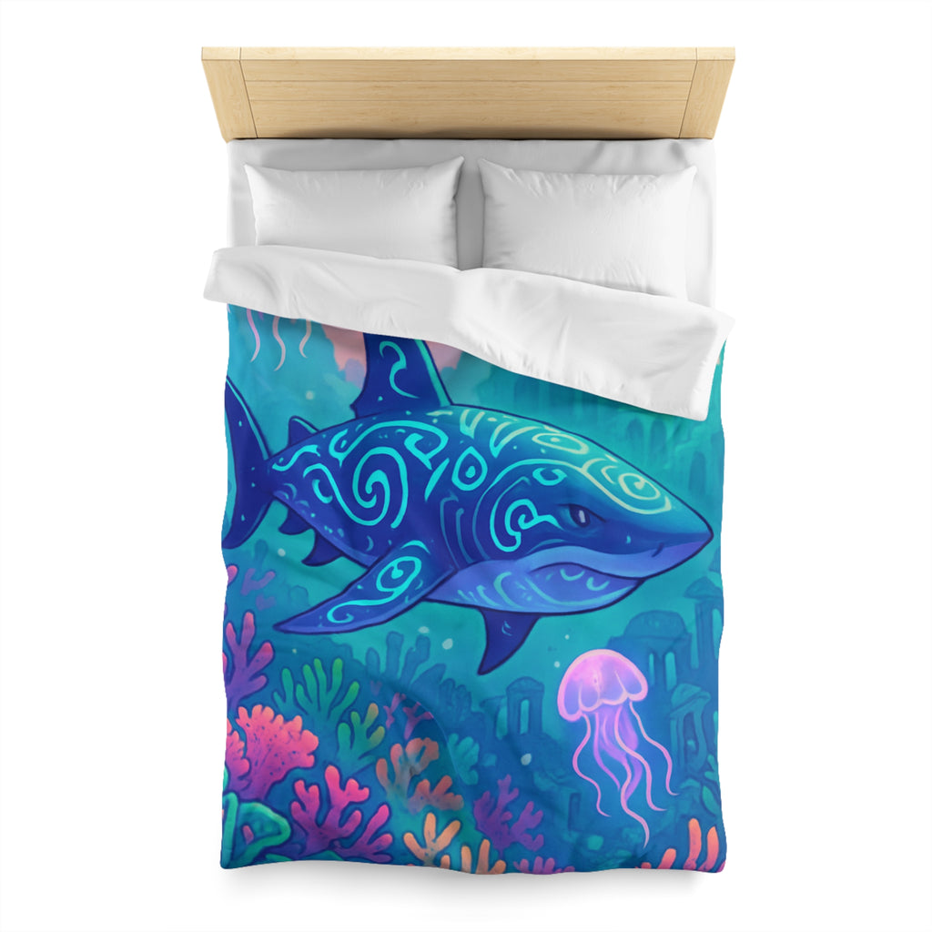 Housse de couette océan fantastique avec requin luminescent et méduses colorées