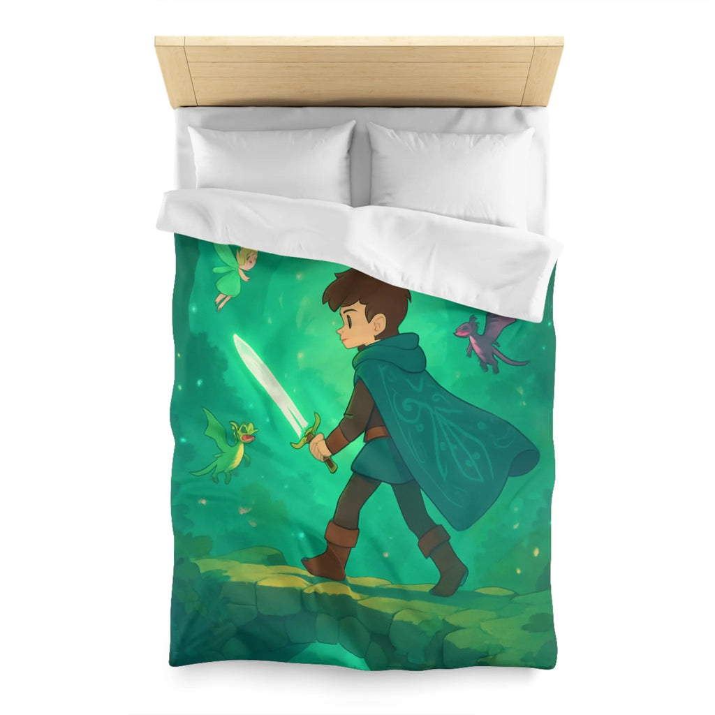 Housse de couette enfant magique avec épée lumineuse et créatures enchantées en forêt