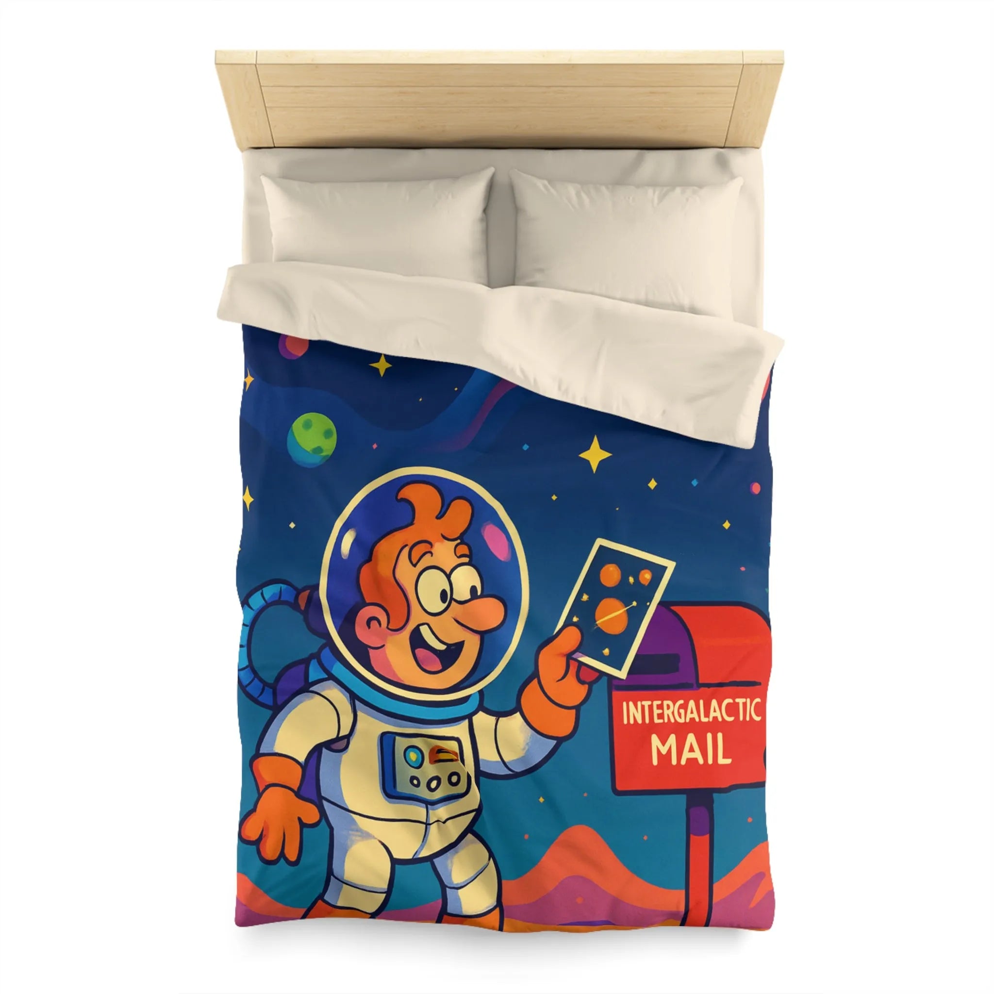 Housse de Couette Espace Fantaisie avec Astronaute Coloré et Planètes Illustrées