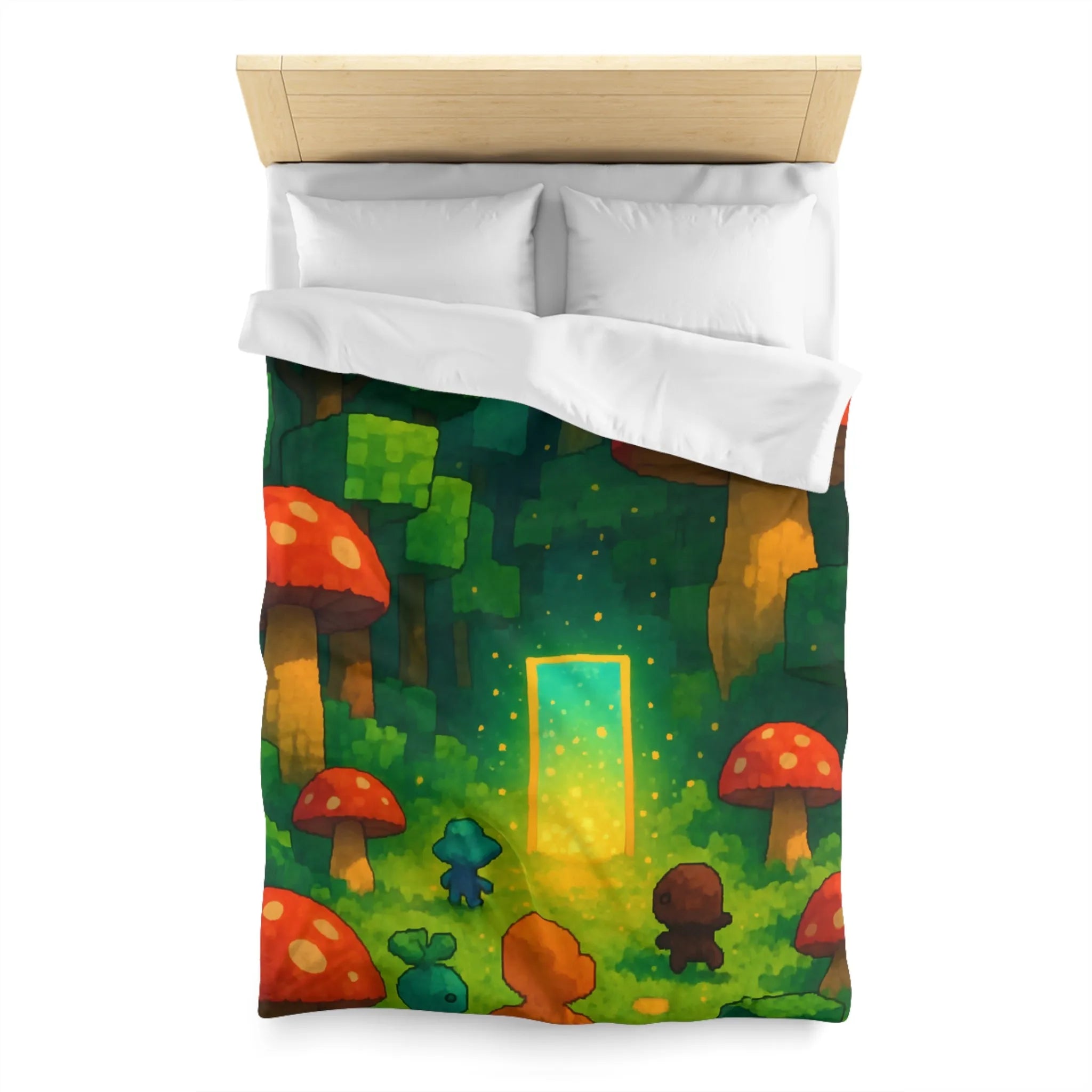 Housse de couette forêt enchantée avec créatures mignonnes et champignons rouges géants magiques