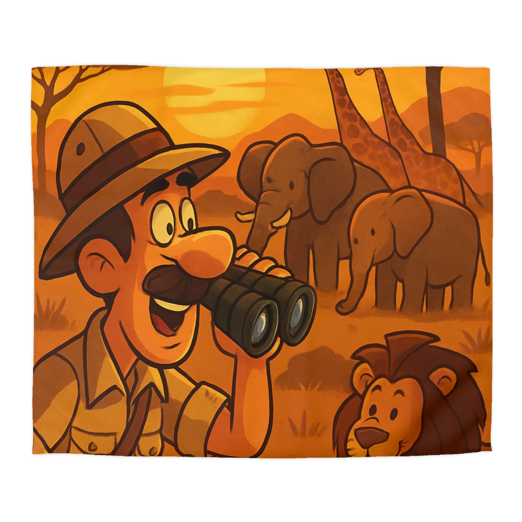 Housse de couette safari au coucher de soleil avec animaux d'Afrique pour enfants