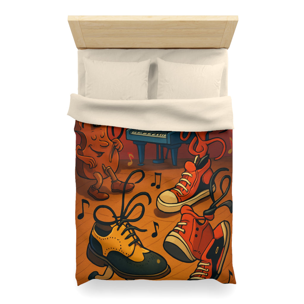 Housse de couette originale et colorée avec des instruments et chaussures dansantes dessin animé