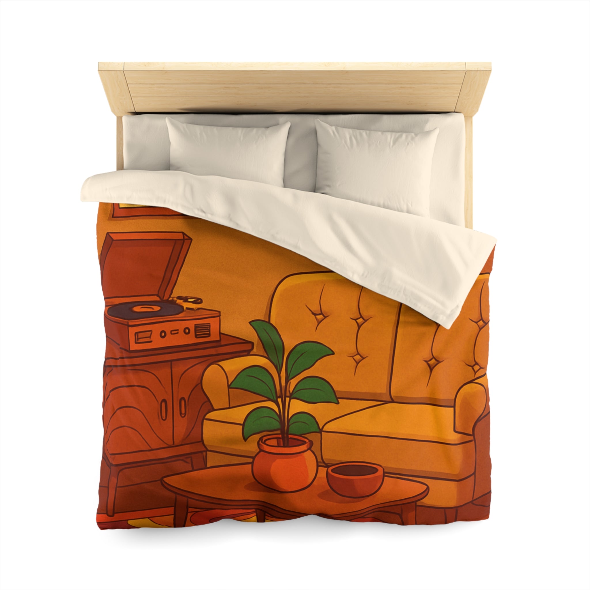 Housse de couette rétro aux motifs vibrants et design vintage chaleureux et coloré