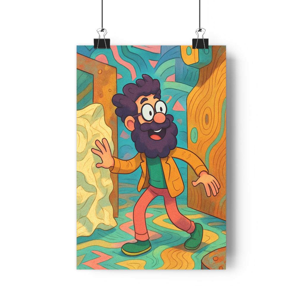 Poster décoratif cartoon bleu jaune rose joyeux salon chambre enfant design vibrant créatif immersif