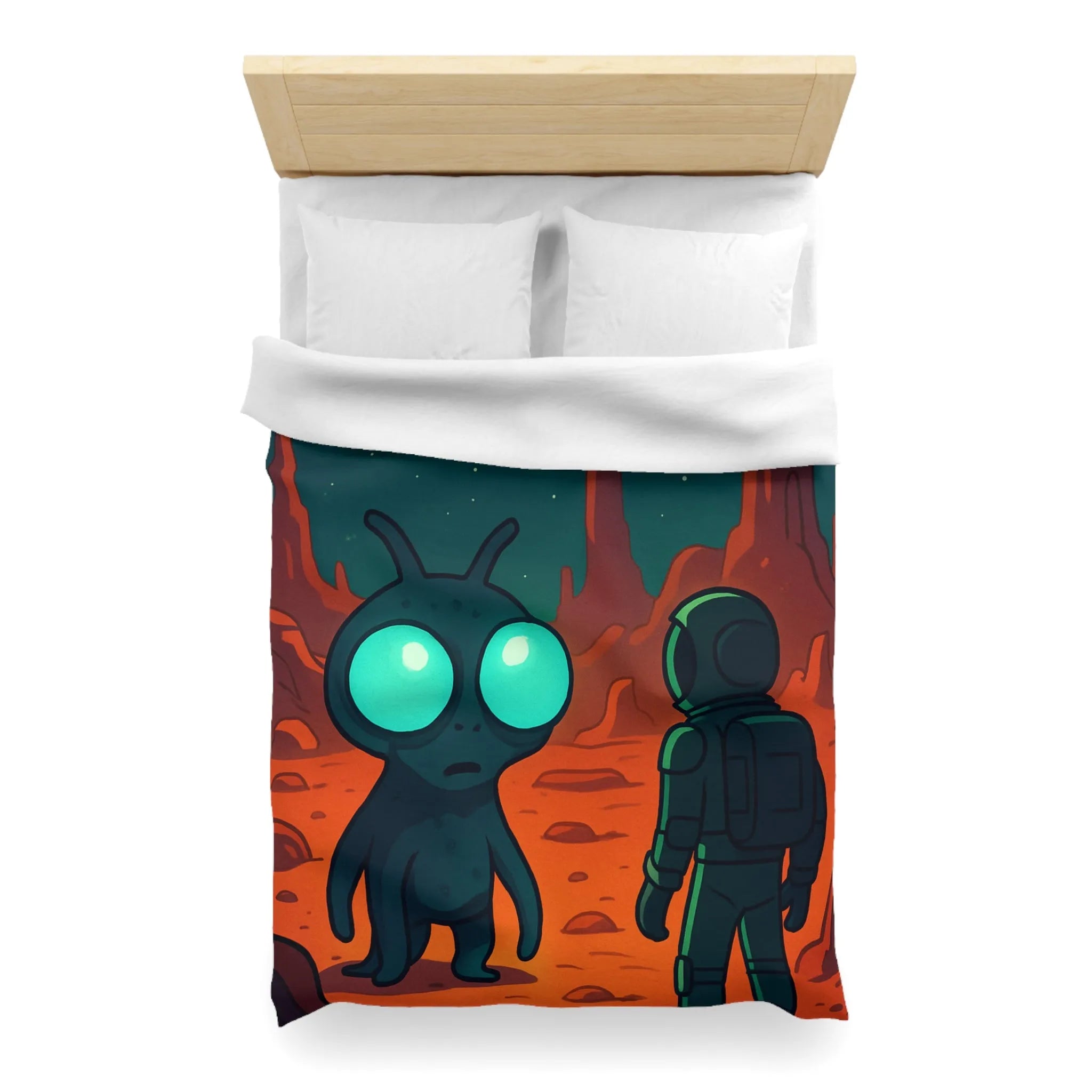 Housse de couette extraterrestre et astronaute sur fond de paysage lunaire mythique