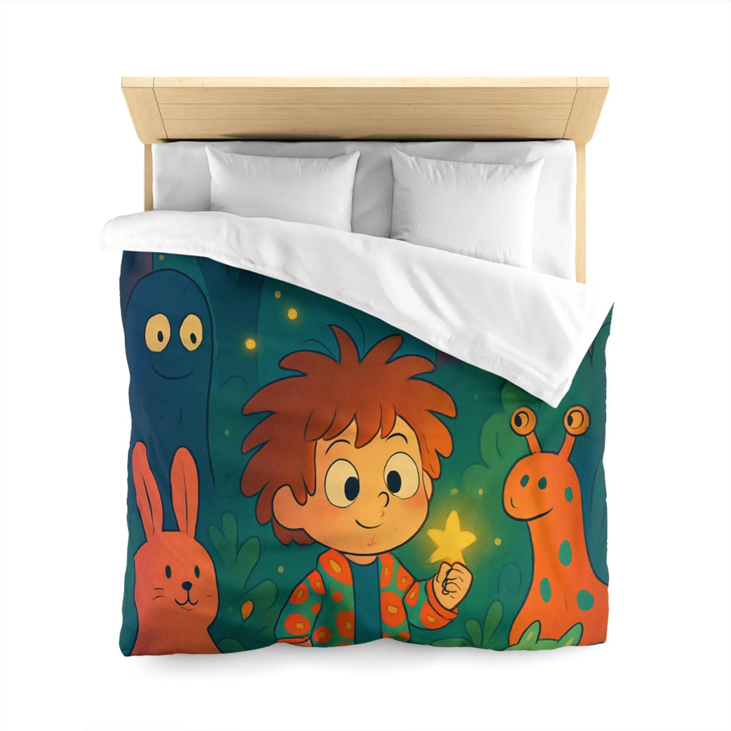 Housse de couette colorée forêt enchantée dessin animé, enfants et animaux magiques