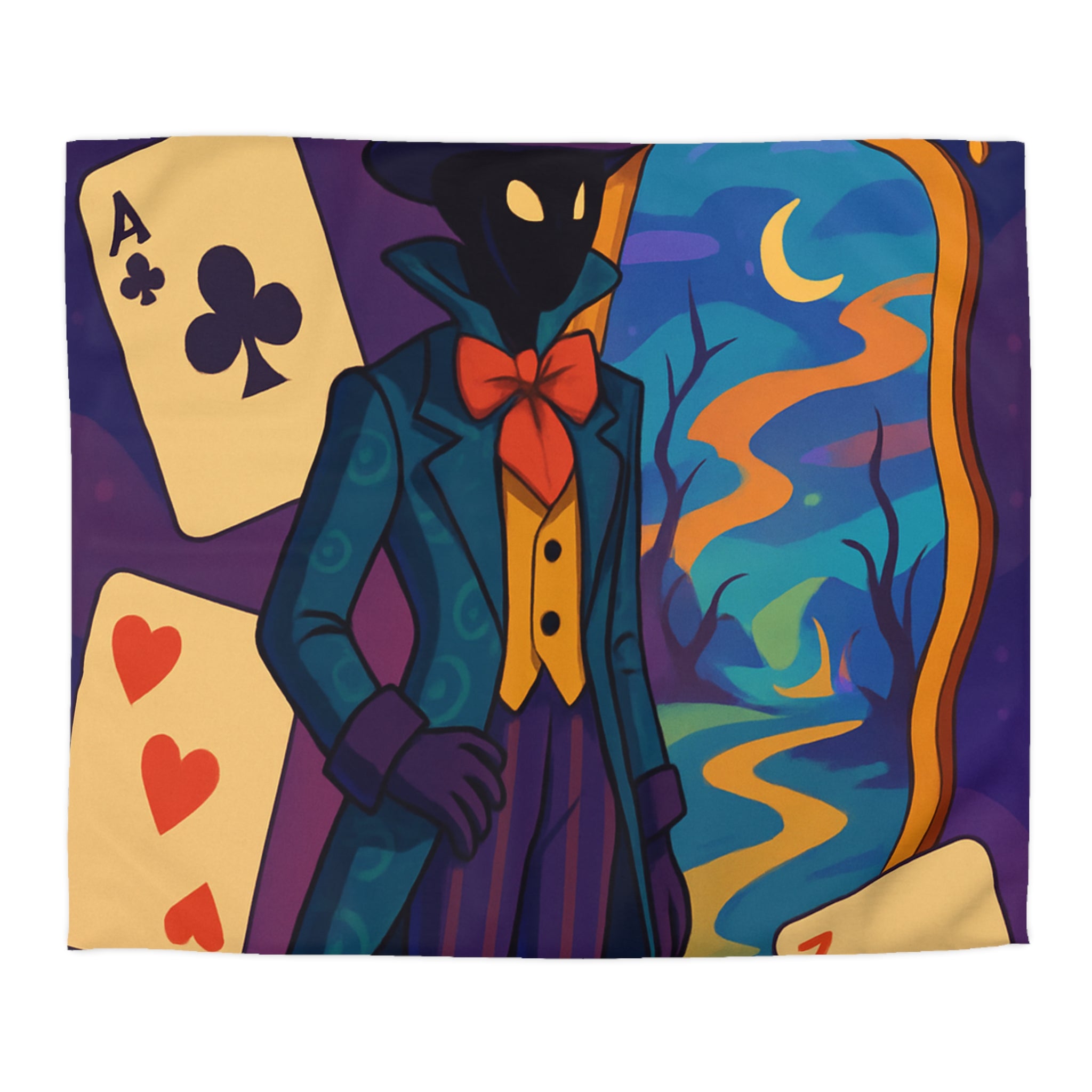 Housse de couette mystérieuse avec montre fondante et cartes à jouer colorées